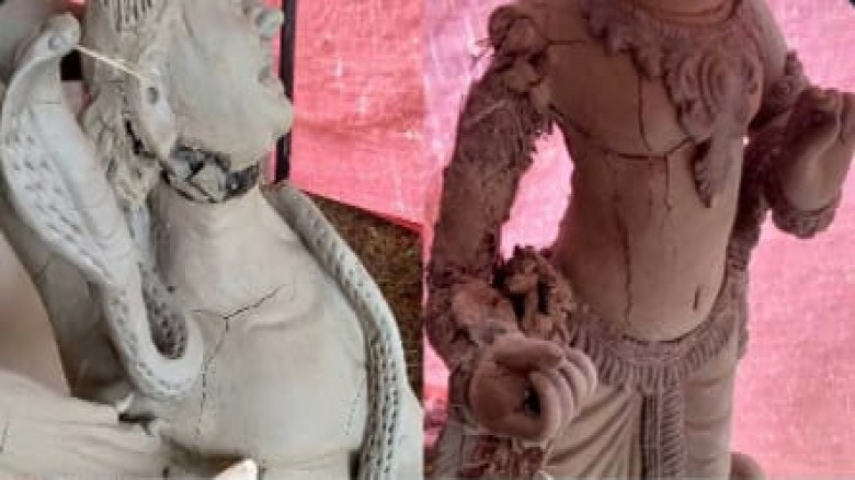 নেত্রকোনায় পূজা মণ্ডপে প্রতিমা ভাঙচুর, স্থানীয়দের ক্ষোভ।